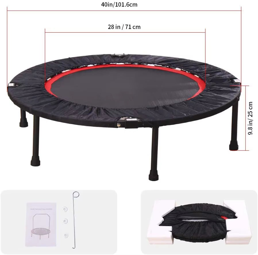 Adjustable 40"/48" Foldable Fitness Trampoline for Kids and Adults - 300KG Capacity Home Gym Cardio Jumping Fun!