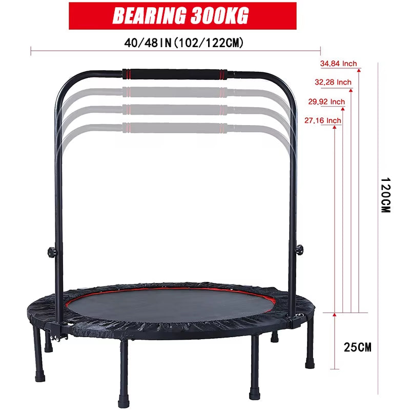 Adjustable 40"/48" Foldable Fitness Trampoline for Kids and Adults - 300KG Capacity Home Gym Cardio Jumping Fun!