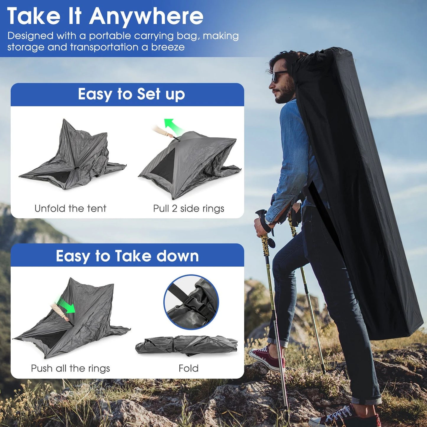 Instant Pop-Up Camping Tent for 2-3 People with Carry Bag & Rainfly - Easy Setup!