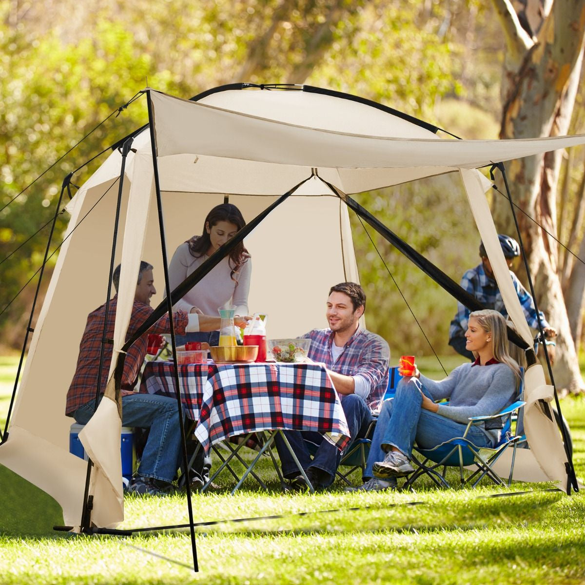 300 X 300 Cm Screened Canopy Tent with Vestibule and Zippered Door